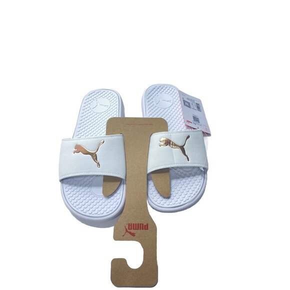 BRAND NEW White/Creme Women's Hard Foam Puma Logo Slides - Size 9/ UK 7 - Picture 1 of 9